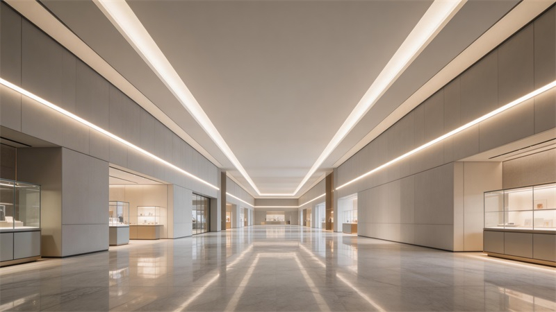 jimeng-2026-03-19-8040-大型商業(yè)空間或展廳內(nèi)部，長距離LED燈帶沿墻面或天花延伸數(shù)十米，燈光均勻一致，無....JPG