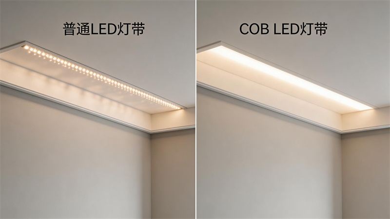 jimeng-2026-04-07-9345-LED燈帶發光效果對比圖,一張圖氛圍均勻地兩部分,一側為普通燈帶出現明顯光點顆粒....JPG jimeng-2026-04-07-9345-LED燈帶發光效果對比圖,一張圖氛圍均勻地兩部分,一側為普通燈帶出現明顯光點顆粒....JPG